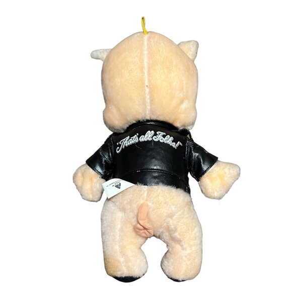 Looney Tunes 1995 Porky Pig That's All Folk's Plush Stuffed Leather Jacket - Picture 9 of 11
